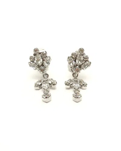 Dior Christian  Rhinestone Dangling Clip-on Earrings In Silver