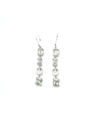 Dior Christian  Rhinestone Dangling Earrings In Silver