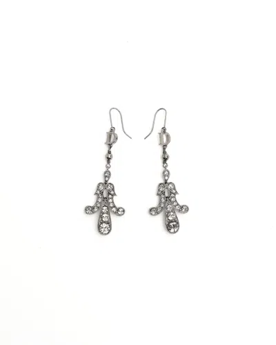 Dior Christian  Rhinestone Dangling Earrings In White