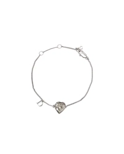 Dior Christian  Rhinestone Heart Bracelet In Silver