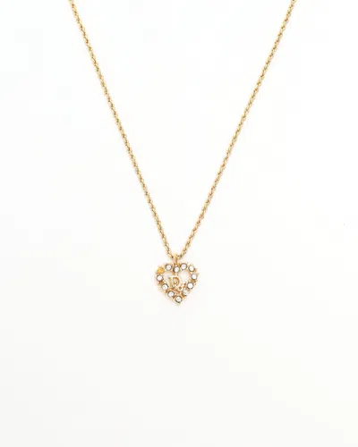 Dior Christian  Rhinestone Heart Necklace In Gold