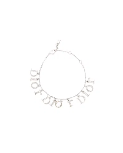 Dior Christian  Rhinestone Logo Bracelet In Metallic