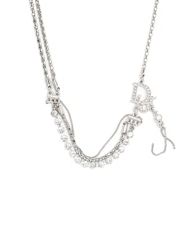 Dior Christian  Rhinestone Logo Necklace In Pattern