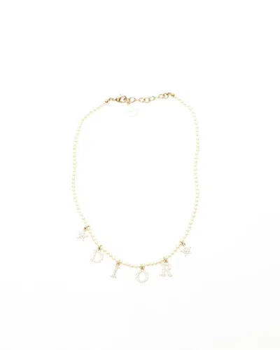 Dior Christian  Rhinestone Pearl Necklace In White