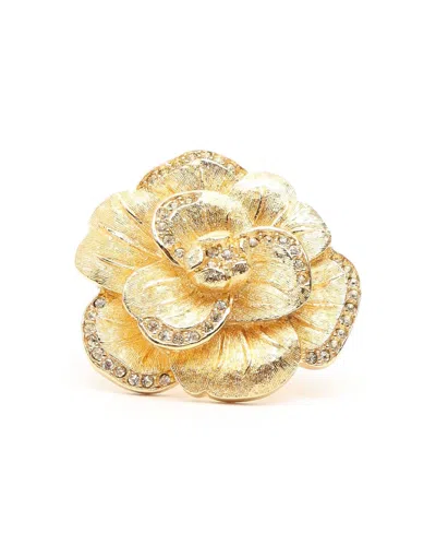 Dior Christian  Rhinestone Rose Brooch In Gold