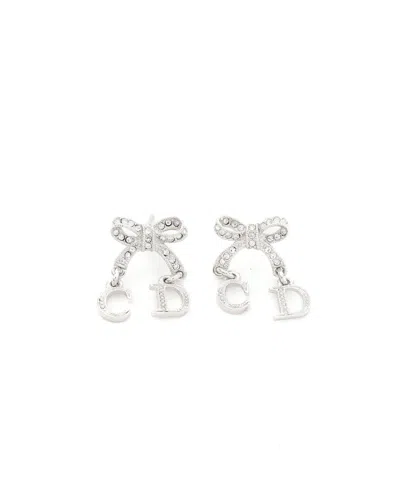 Dior Christian  Ribbon Rhinestone Earrings In Metallic