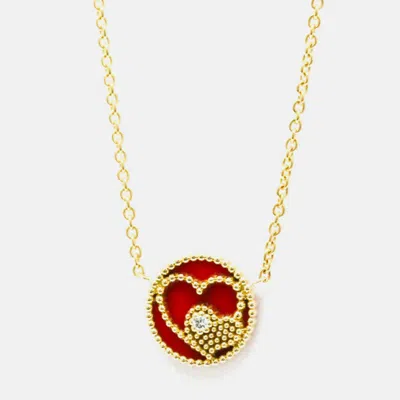 Pre-owned Dior Christian  Rose Des Vents Heart Necklace 18k Yellow Gold Carnelian Pendant Necklace