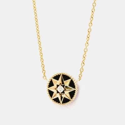 Pre-owned Dior Christian  Rose Des Vents Onyx Necklace Pink Gold 18k Diamond Onyx Men Women Fashion Pendant Nec