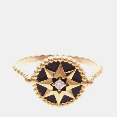 Pre-owned Dior Christian  Rose Des Vents Ring 18k Pink Gold Fashion Diamond Onyx Band Ring Eu 58