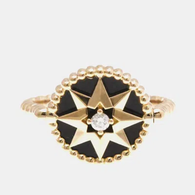 Pre-owned Dior Christian  Rose Des Vents Ring Pink Gold 18k Fashion Onyx Band Ring Pink Gold