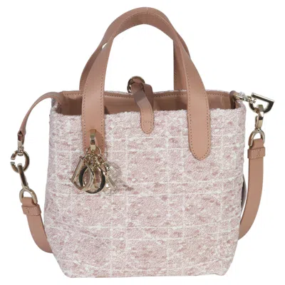 Pre-owned Dior Christian  Rose Des Vents Tweed Small Toujours Vertical Tote In Red