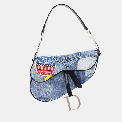 Pre-owned Dior Christian  Saddle Blue Denim Leather Shoulder Bag Shw