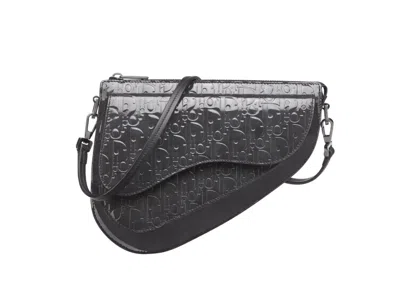 Pre-owned Dior Christian  Saddle Boxy Pouch Crossbody Bag Oblique Embossed Calfskin Purple Leather Crossbody Ba
