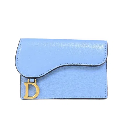 Pre-owned Dior Christian  Saddle Flap Wallet Leather Blue Leather Card Holders Accessory ()