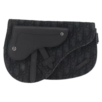 Pre-owned Dior Christian  Saddle Messenger Pouch Oblique Canvas Black Canvas Shoulder Bag Bag ()
