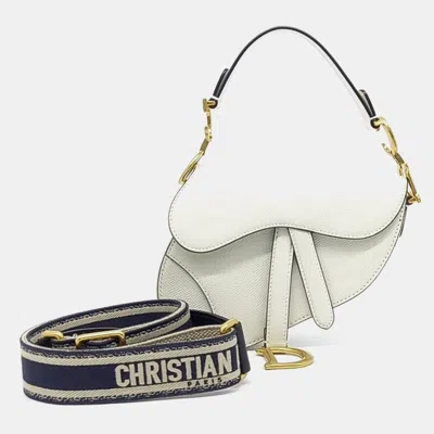 Pre-owned Dior Christian  Saddle Mini Bag & Strap In White