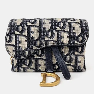 Pre-owned Dior Christian  Saddle Oblique Nano Pouch Chain Bag In Navy Blue