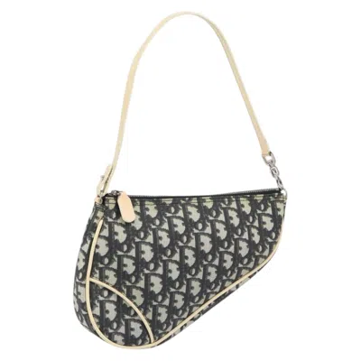 Pre-owned Dior Christian  Saddle Tripple Pouch Oblique Canvas Black Canvas Shoulder Bag Bag ()
