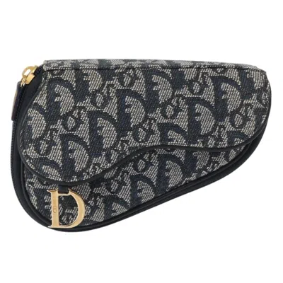 Pre-owned Dior Christian  Saddle Zip Pouch Issimo Canvas Blue Canvas Clutche & Pouche Bag ()
