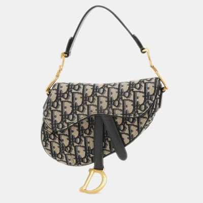 Pre-owned Dior Christian  Saddlebag Mini Oblique Jacquard Handbag Navy In Blue