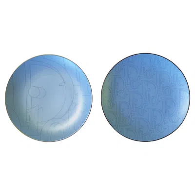 Pre-owned Dior Christian  Set Of 2 Porcelain Logo Plates, Light Blue, France