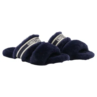 Pre-owned Dior Christian  Shearling Slide Navy Nib In Blue