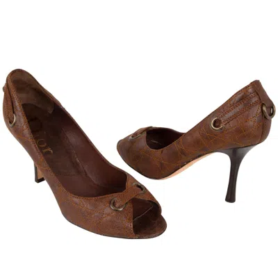 Pre-owned Dior Christian  Shoe Pump Quilt Stitch Open Toe 39 / 9 In Brown