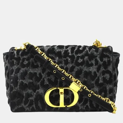 Pre-owned Dior Christian  Shoulder Bag Leopard Caro Velvet Canvas Gray Black Gold