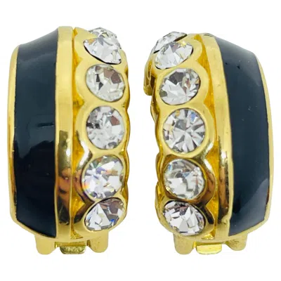 Pre-owned Dior Christian  Signed Gold Plated Enamel Crystal Designer Clip On Earrings In Multi
