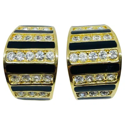Pre-owned Dior Christian  Signed Gold Plated Enamel Crystal Designer Clip On Earrings In Multi
