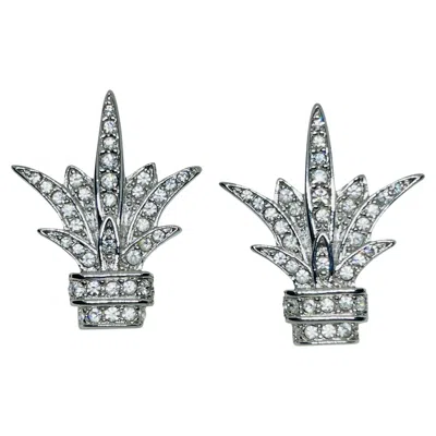 Pre-owned Dior Christian  Signed Silver Tone Vintage Crystals Designer Post Earrings In Multi