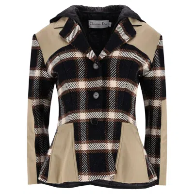 Pre-owned Dior Christian  Silk & Wool Plaid Check Hooded Coat In Black