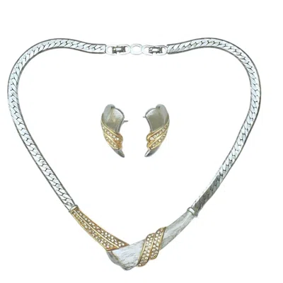 Pre-owned Dior Christian  Silver And Gold Plated Necklace And Earrings Set With Rhinestones In Multi
