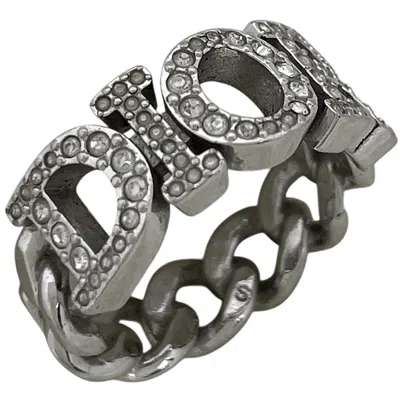 Pre-owned Dior Christian  Silver Gold Plating Rhinestone Silver Band Ring ()
