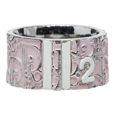 Pre-owned Dior Christian  Silver Pink Metal Band Ring () In Silver, Pink