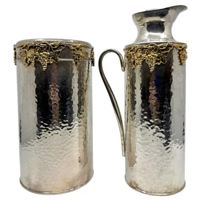 Pre-owned Dior Christian  Silver Plated Wine Cooler And Insulated Pitcher In Brown
