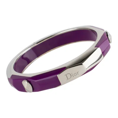 Pre-owned Dior Christian  Silvered Metal And Plum Purple Resin Bracelet Bangle