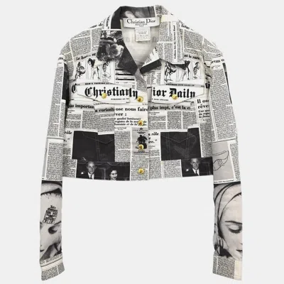 Pre-owned Dior Christian  Single Breasted Jacket Newspaper White Fr 40 In Black