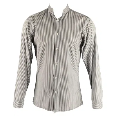 Pre-owned Dior Christian  Size M Grey White Stripe Long Sleeve Shirt
