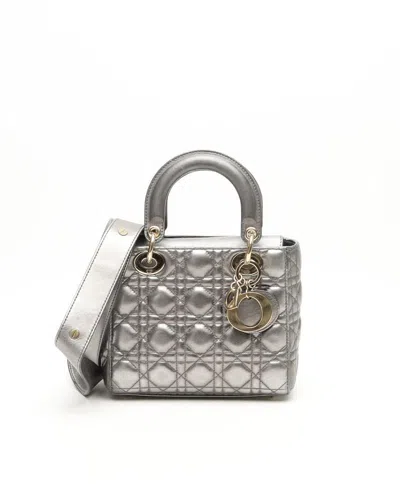 Dior Christian  Small Metallic Lady  Bag In Silver