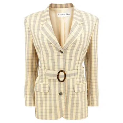 Pre-owned Dior Christian  Sports Vintage 1980s Yellow Glen Plaid Belted Blazer