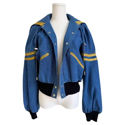 Pre-owned Dior Christian  S/s 2003 Denim Bomber Jacket With Appliqué Detail In Purple