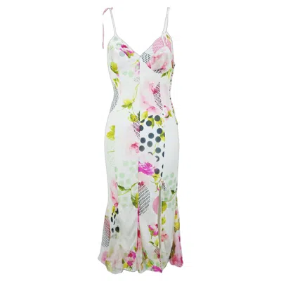 Pre-owned Dior Christian  S/s 2004 Floral And Polka Dot Spaghetti Strap Midi Dress In Gray