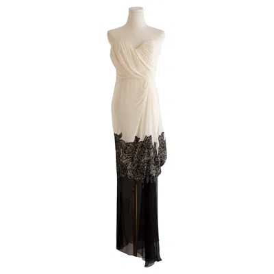 Pre-owned Dior Christian  S/s 2012 White Black Rose Embroidered Ruched Evening Dress Gown
