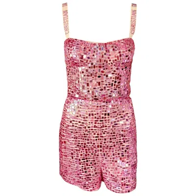 Pre-owned Dior Christian  S/s 2018 Runway Embellished Mirror Logo Pink Jumpsuit Romper