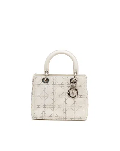 Dior Christian  Studded Medium Lady  Bag In White