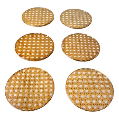 Pre-owned Dior Christian  Style Lucite & Rattan Coasters, Set Of 6, Italy, 1970 In Brown