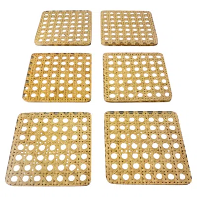 Pre-owned Dior Christian  Style Lucite & Rattan Coasters, Set Of 6, Italy, 1970's In Beige
