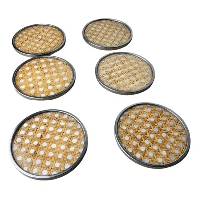 Pre-owned Dior Christian  Style Lucite & Rattan Coasters, Set Of 6, Italy, Circa 1970's In Beige