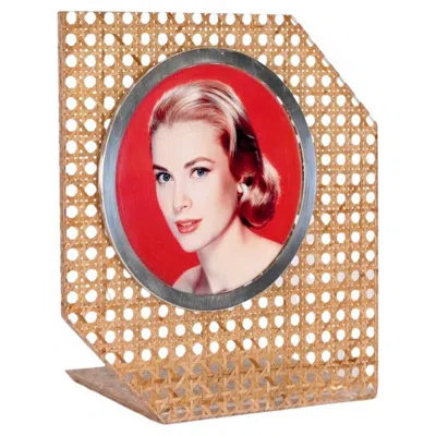 Pre-owned Dior Christian  Style Lucite, Vienna Straw And Silver Italian Picture Frame 1970s In Sand
